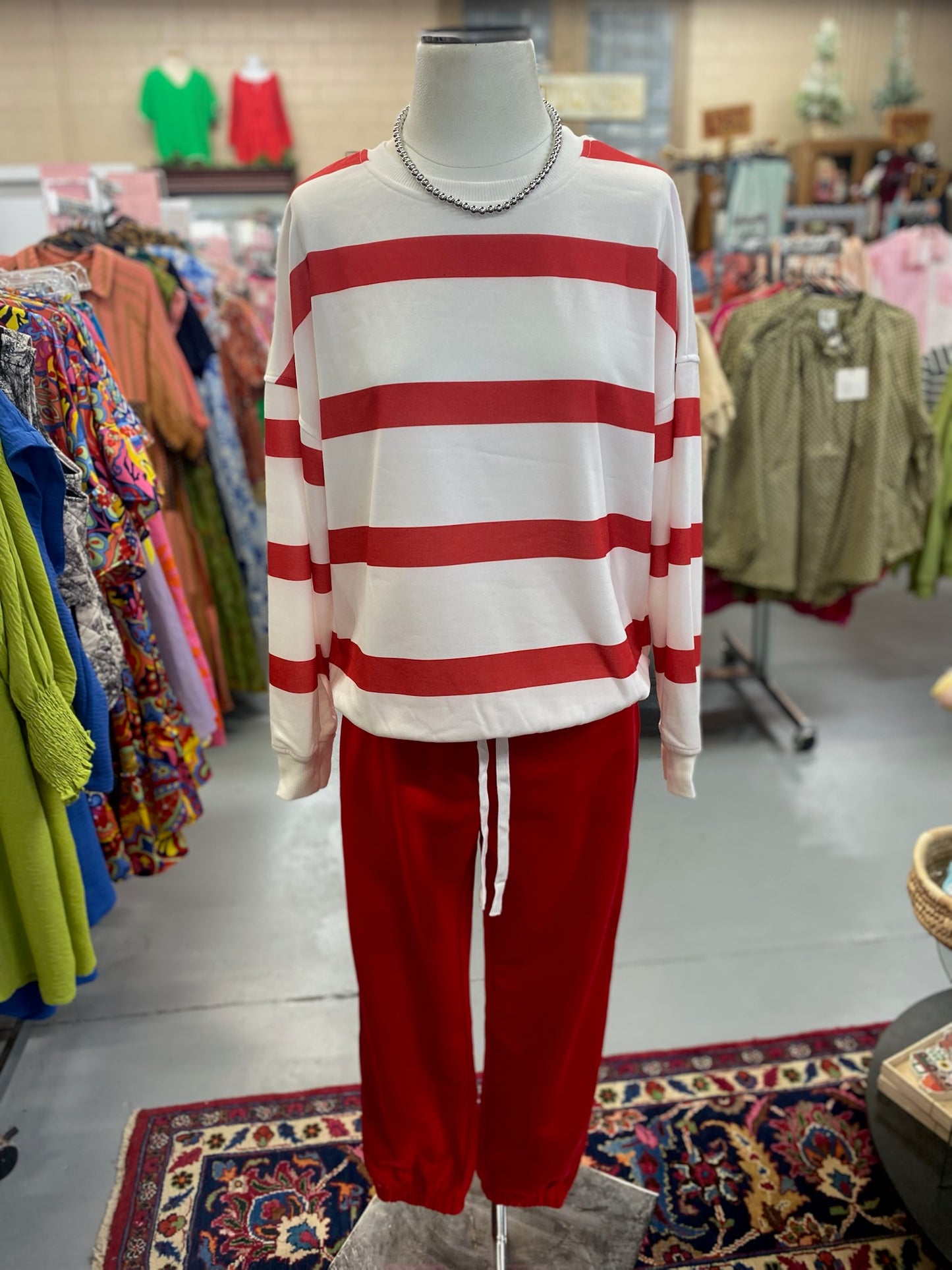Red Stripe Set with elastic waist and drawstring