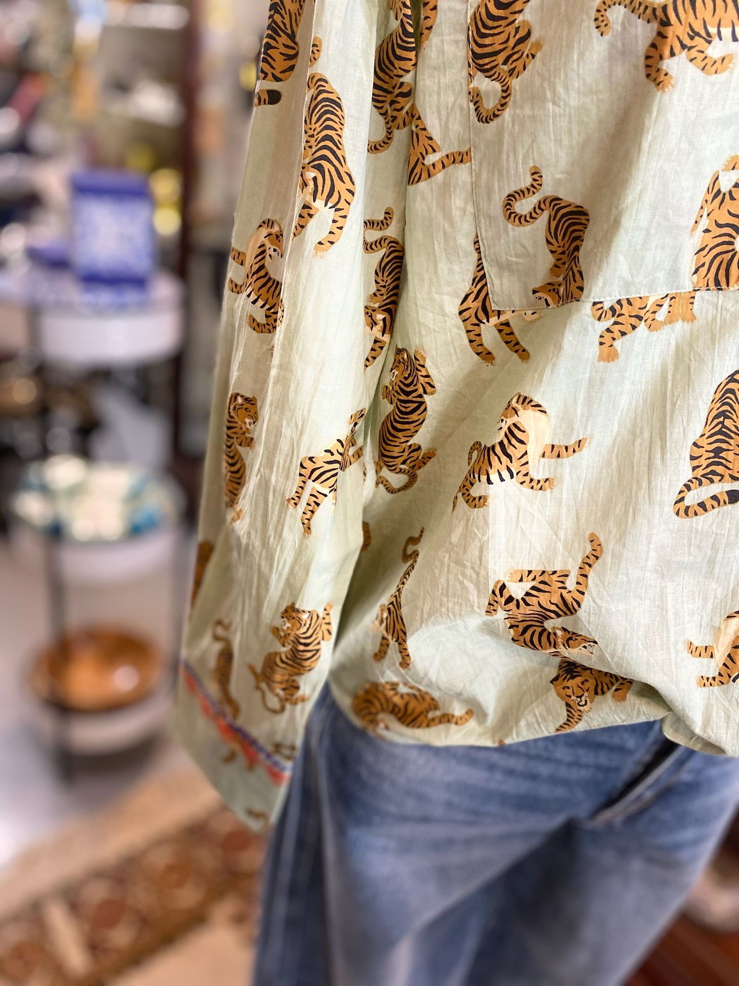 Tiger Embroidered Camp Shirt