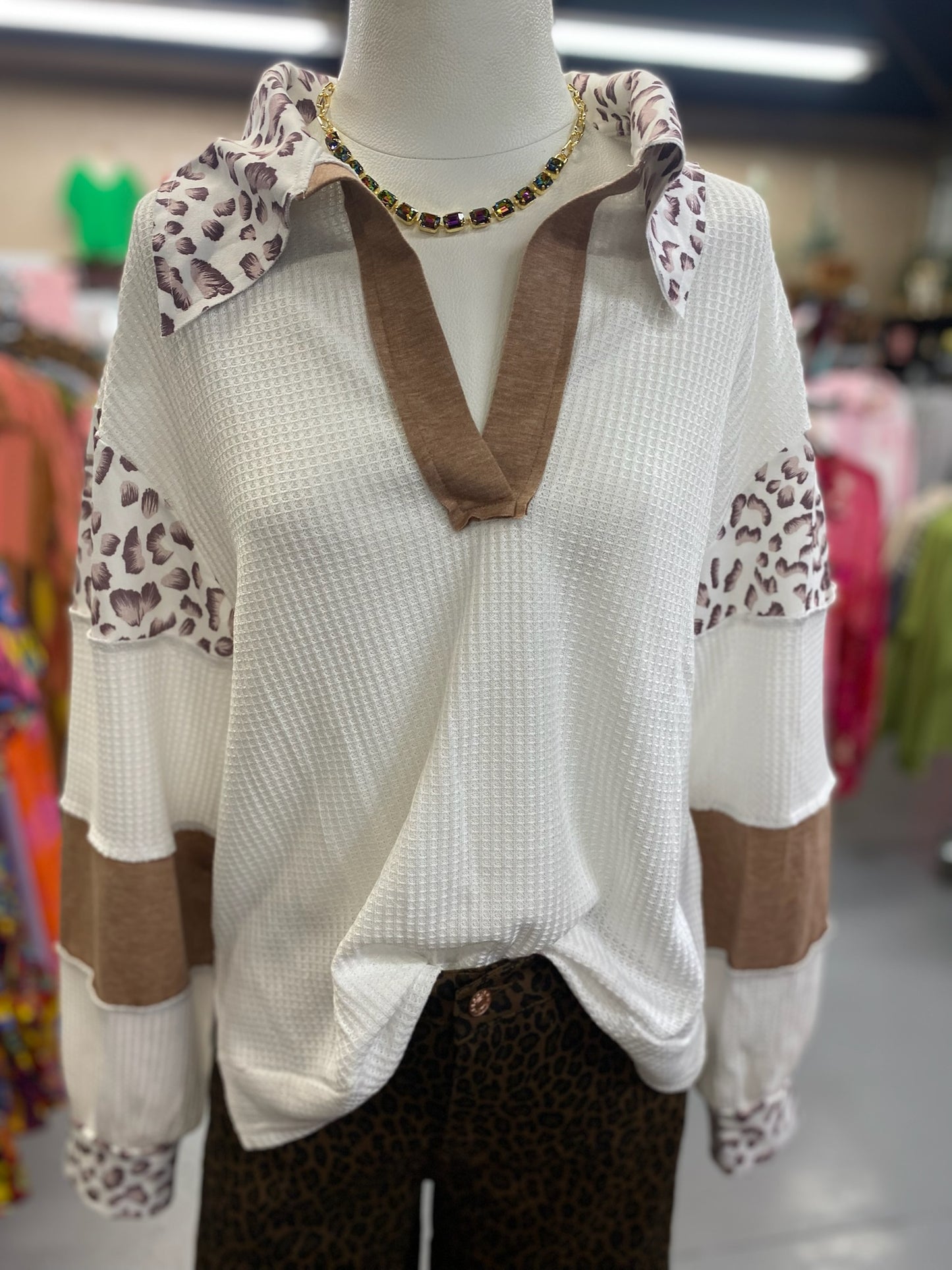 White Leopard Patchwork Top