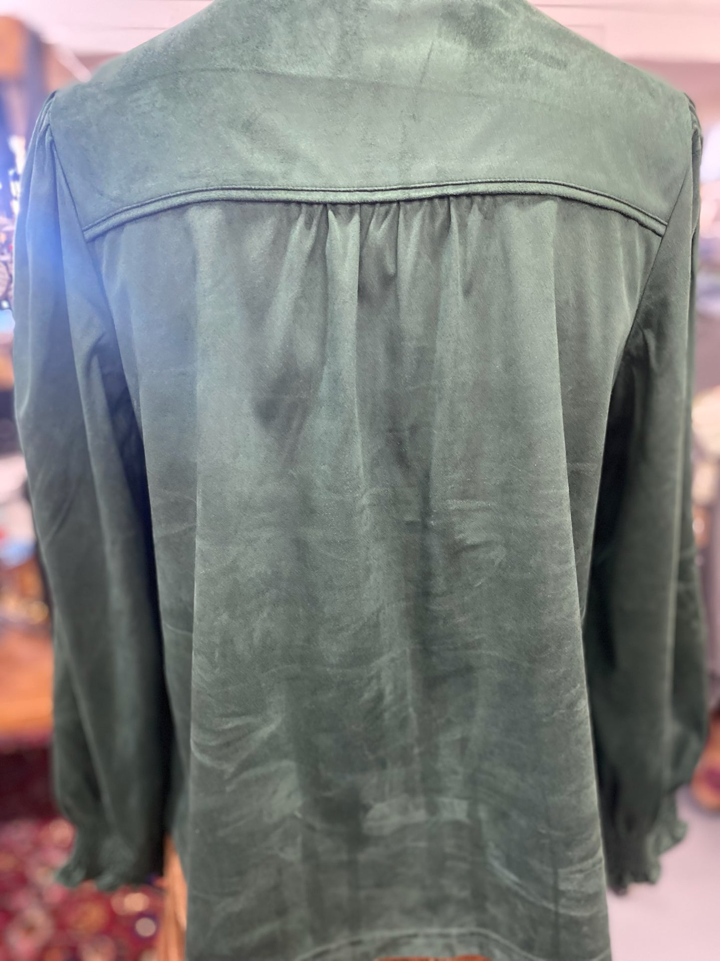 Long Sleeve Suede Top in Hunter Green