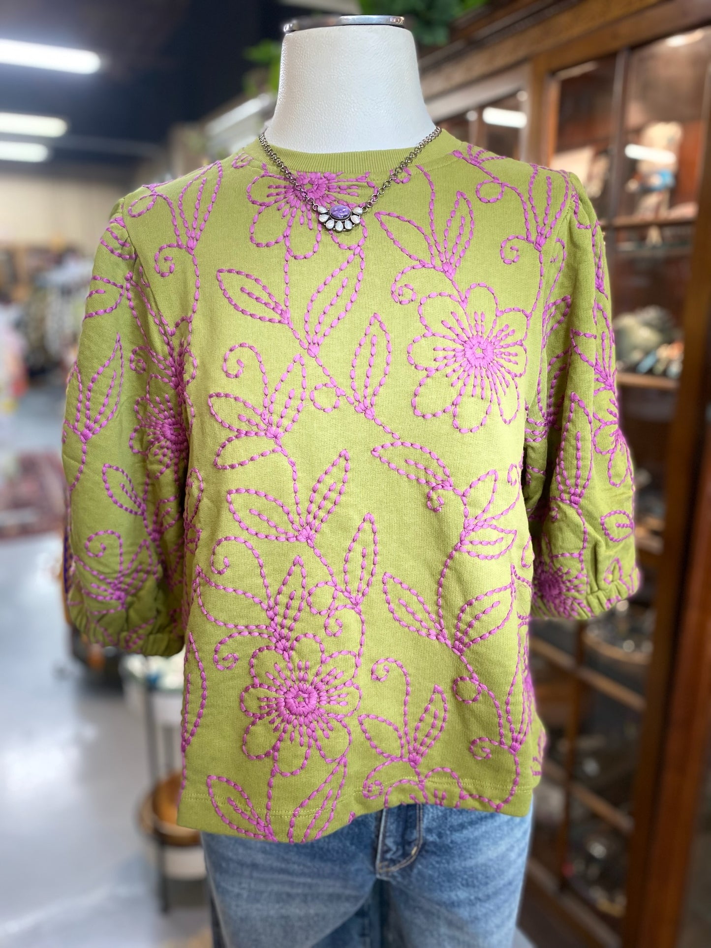 Floral Vines Knit Top with Embroidery