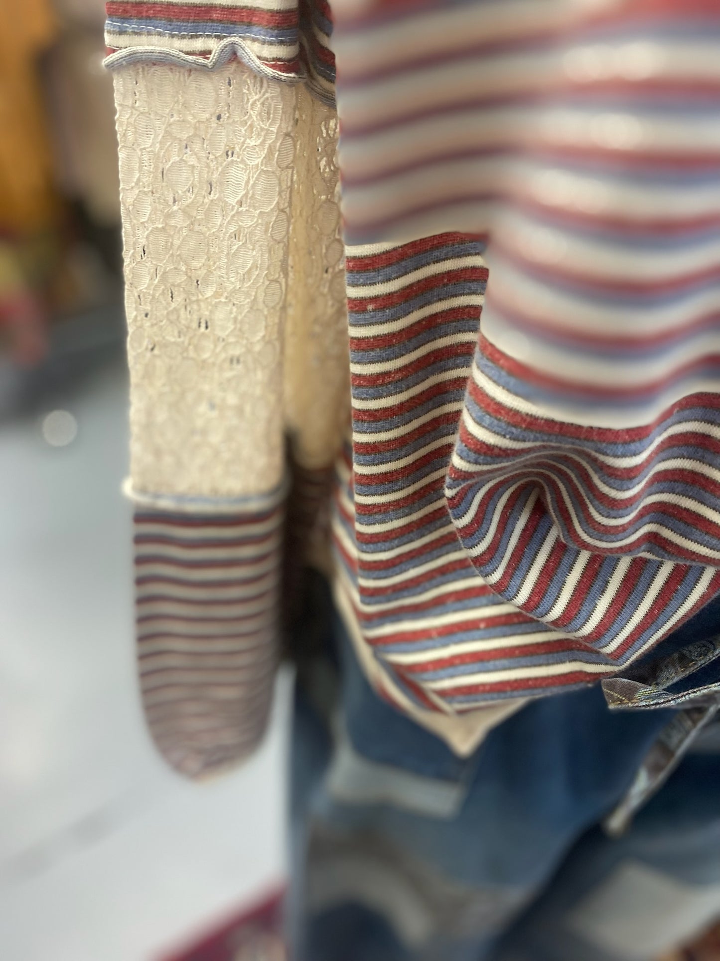 Stripe Top with side slits and Lace