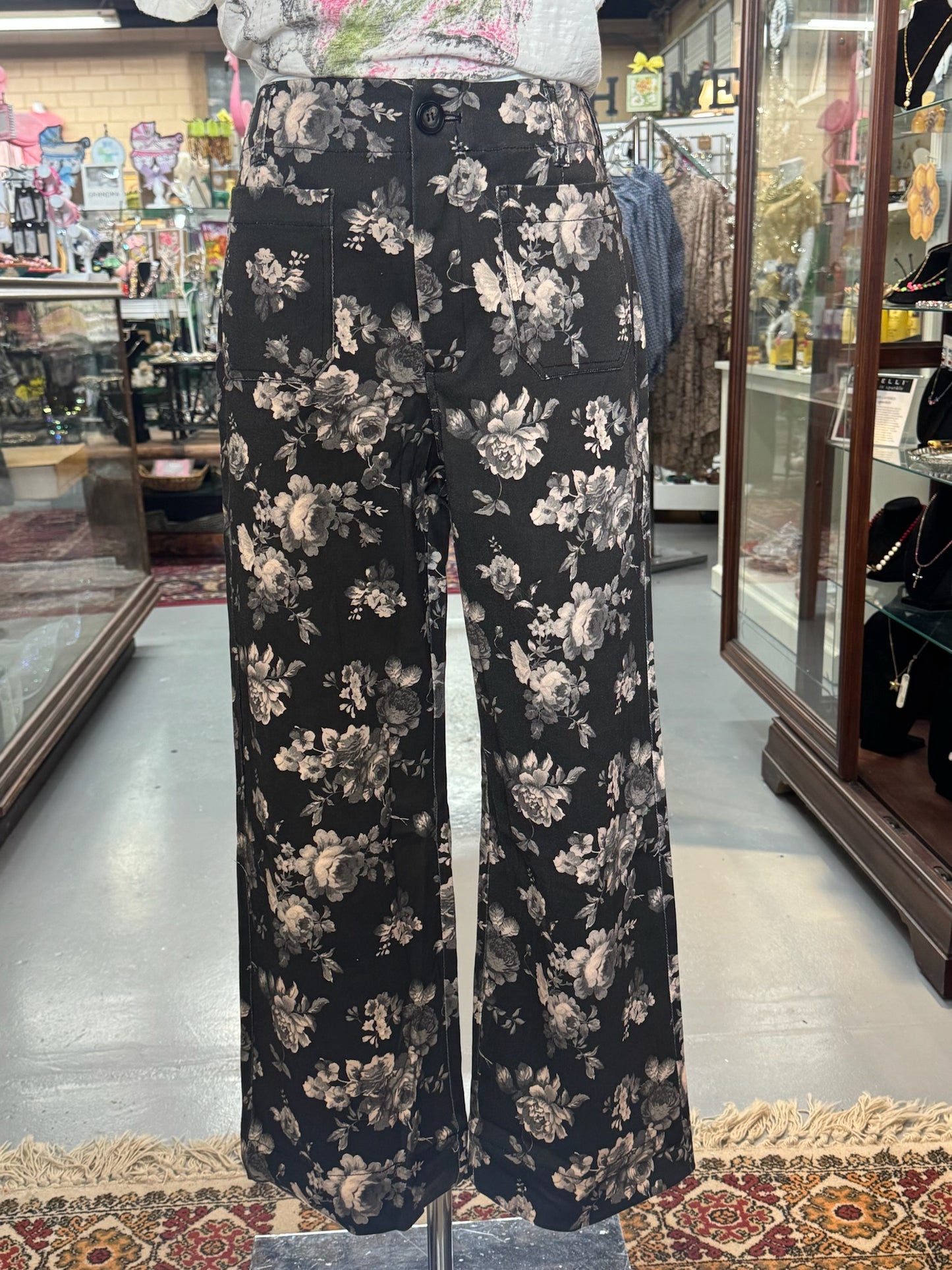 Floral Black Pants