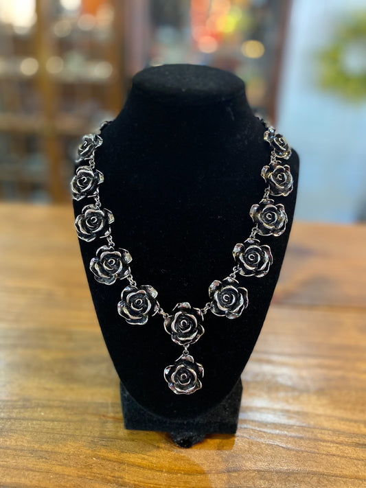 Silver Rose Necklace with Extender