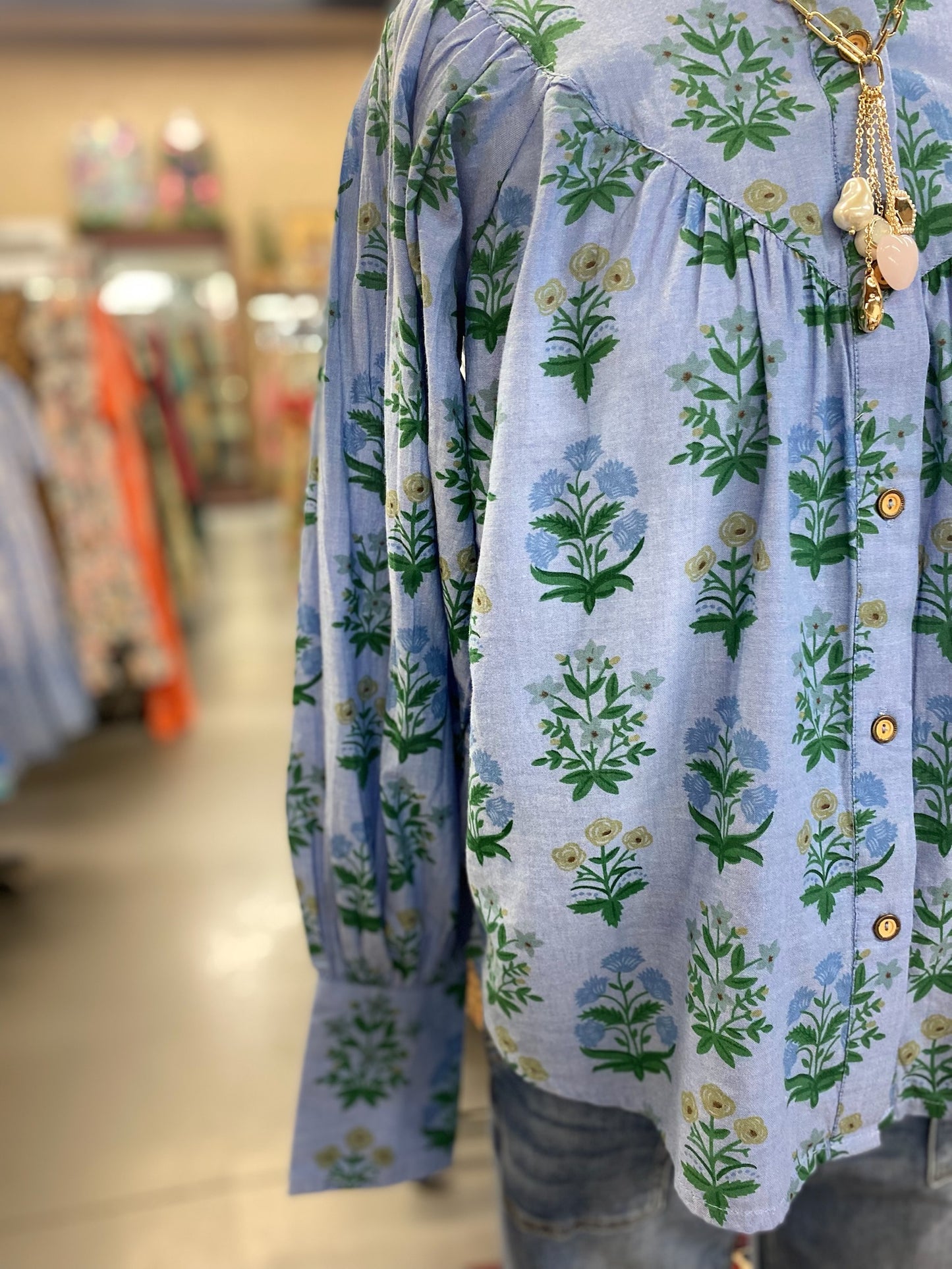 Jenna Top with Wood Buttons Bell Sleeves