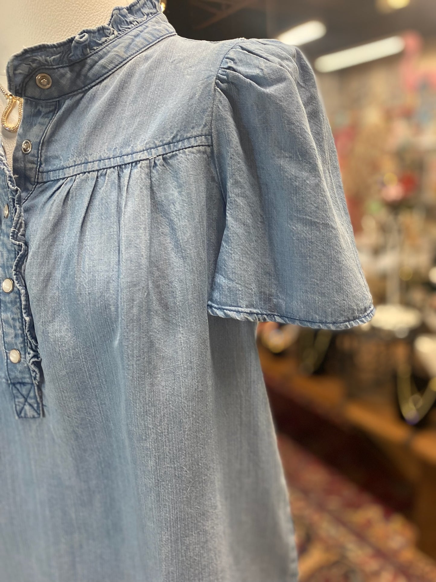 Washed Denim Shirt with Pearl Snaps