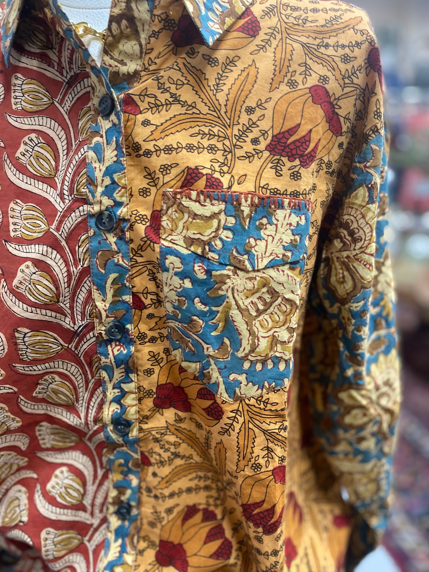 Three Combo Top with Whip Stitching on the Pockets and Cuffs