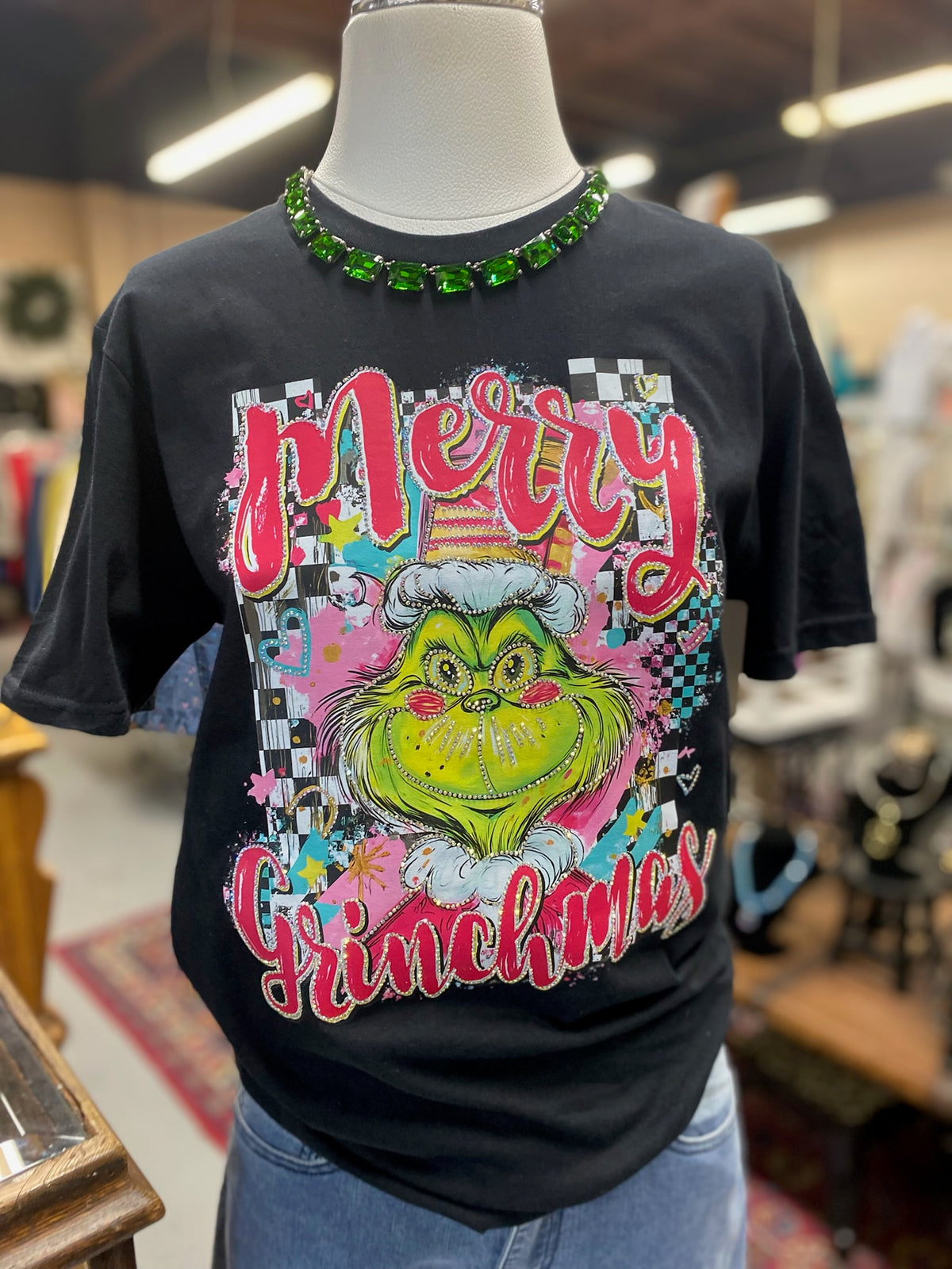 Merry Grinchmas T-shirt with embellishments