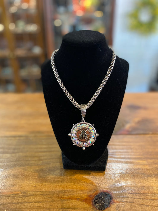 Silver Bee Necklace with Bling and Extender
