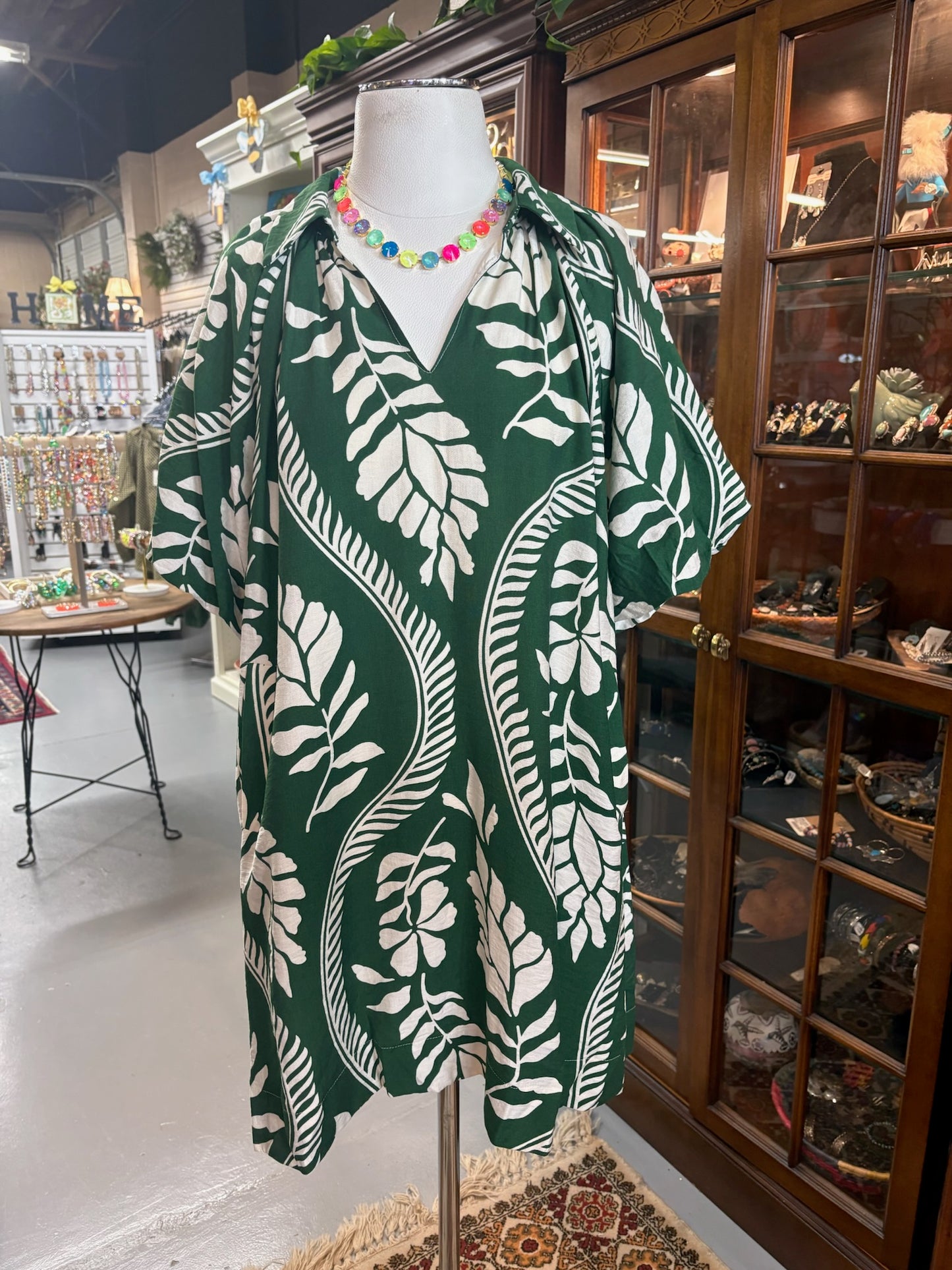 Bubble Sleeve Dress in Green with Pockets