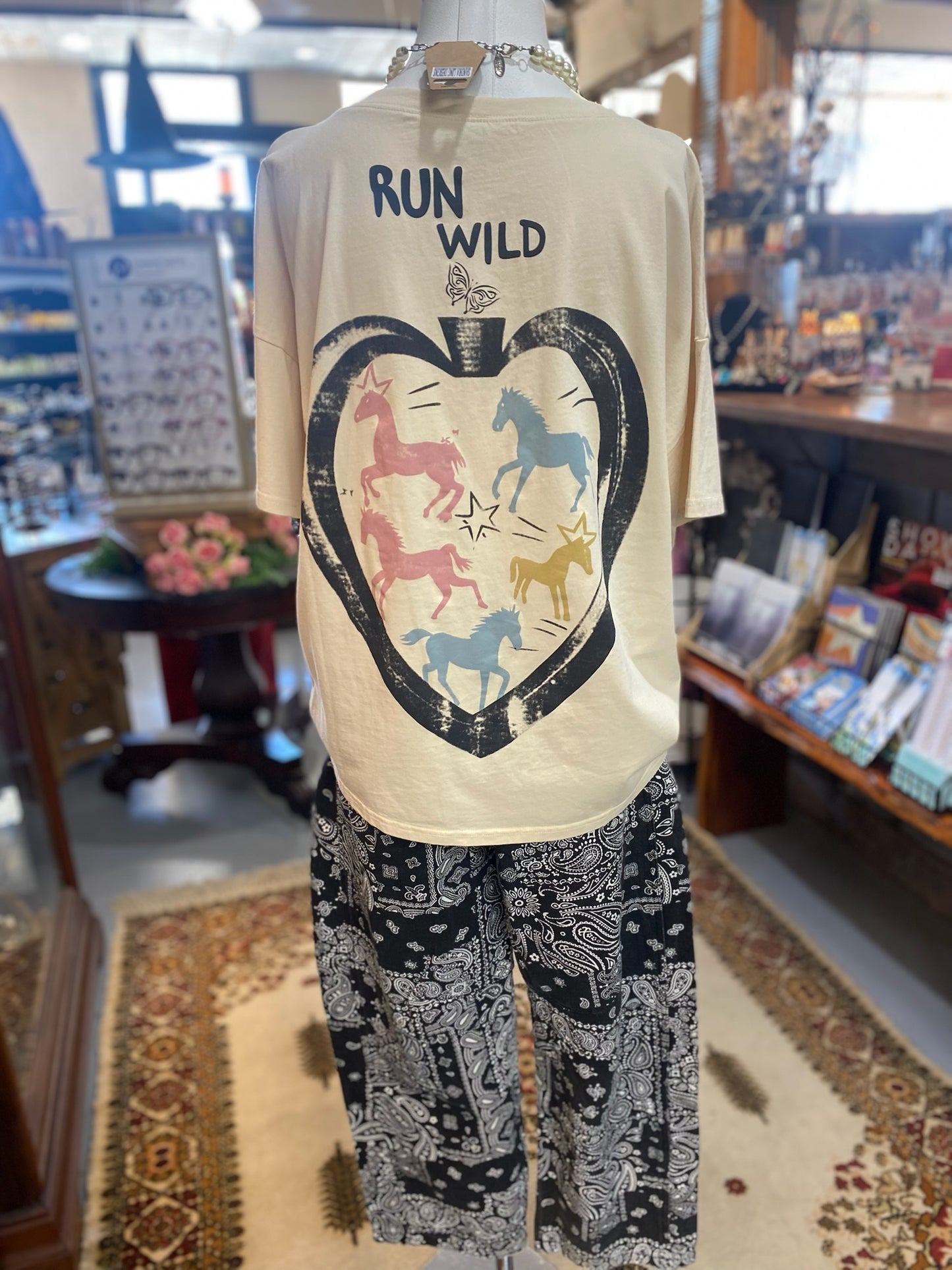 Bandana Print Denim Barrel Pants in Black