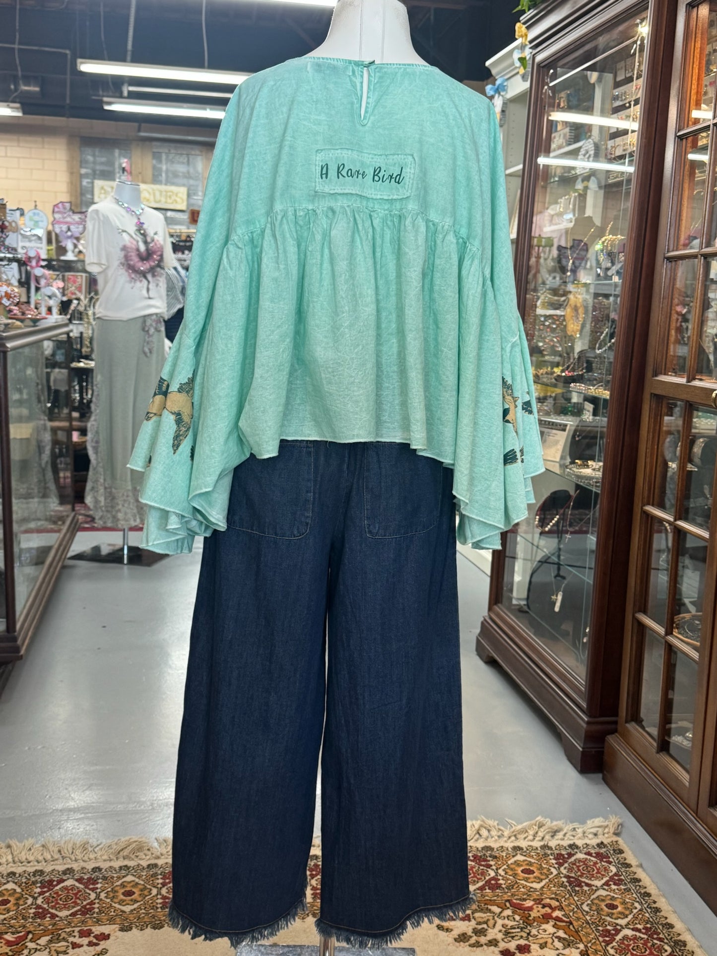 Stitch Detail Denim Pants with elastic waist and pockets