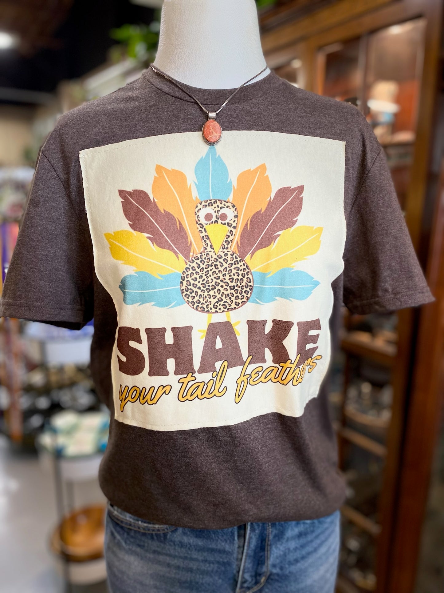 Shake your Tail Feathers Butter Patch on Heather Brown Crew