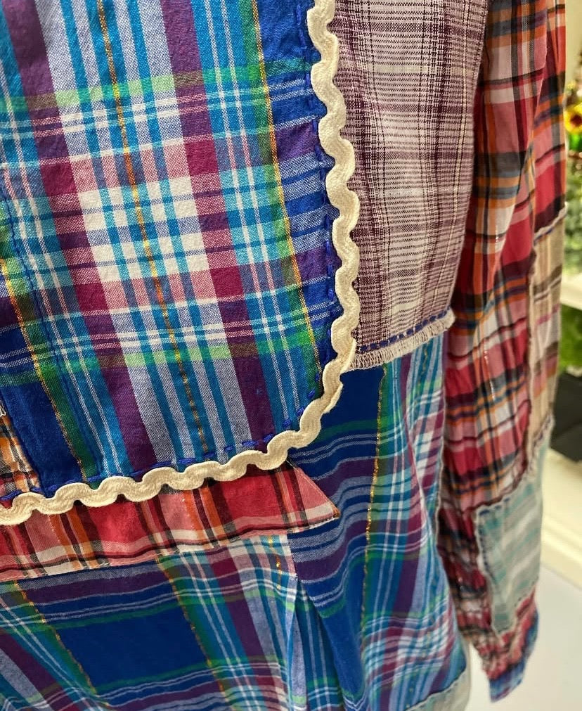 Nina Tunic Plaid with Gold and Silver Sparkle and Rickrack