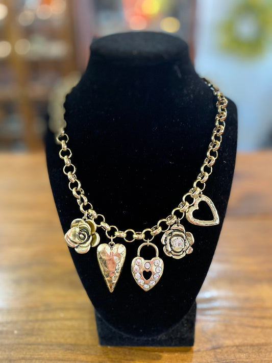 Gold with Bling Charm Necklace with Extender