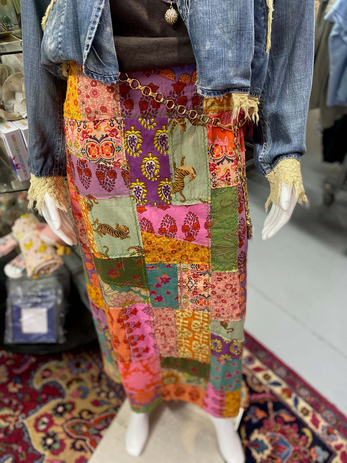 Patchwork Skirt in Kantha Cotton with slip