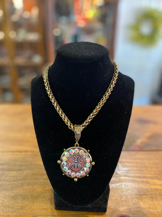 Gold Bee Necklace with Bling and Extender