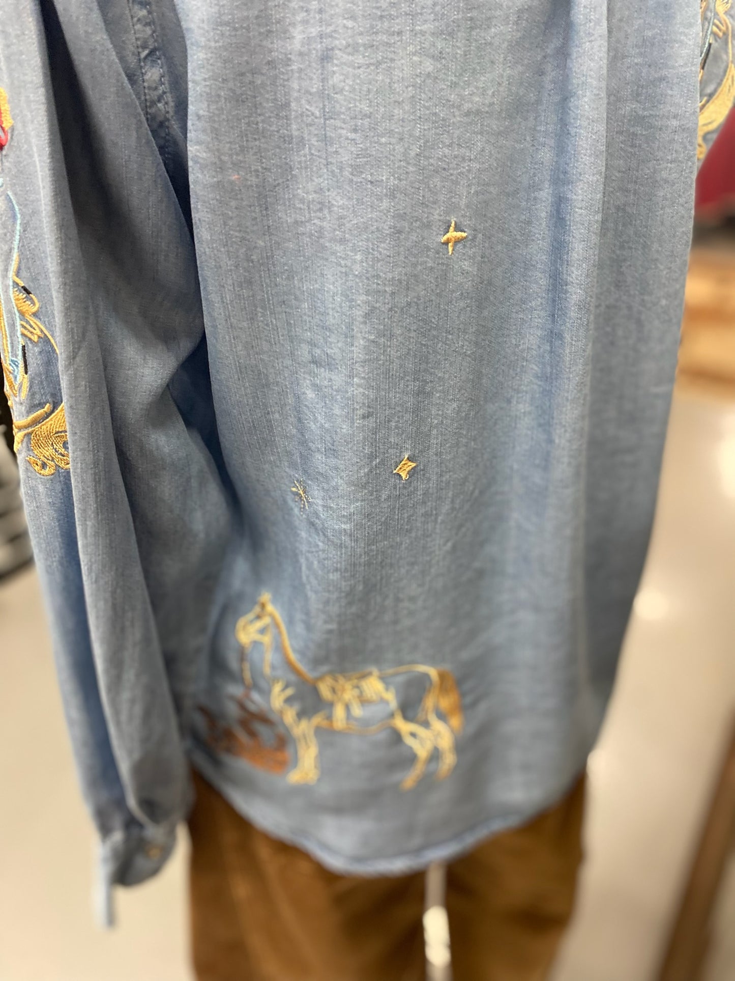 Western Denim Button Down with Embroidery