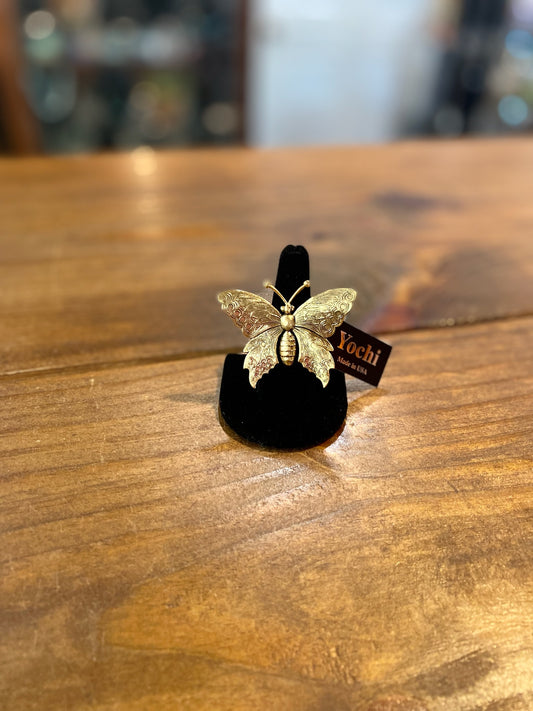Gold Adjustable Butterfly Ring