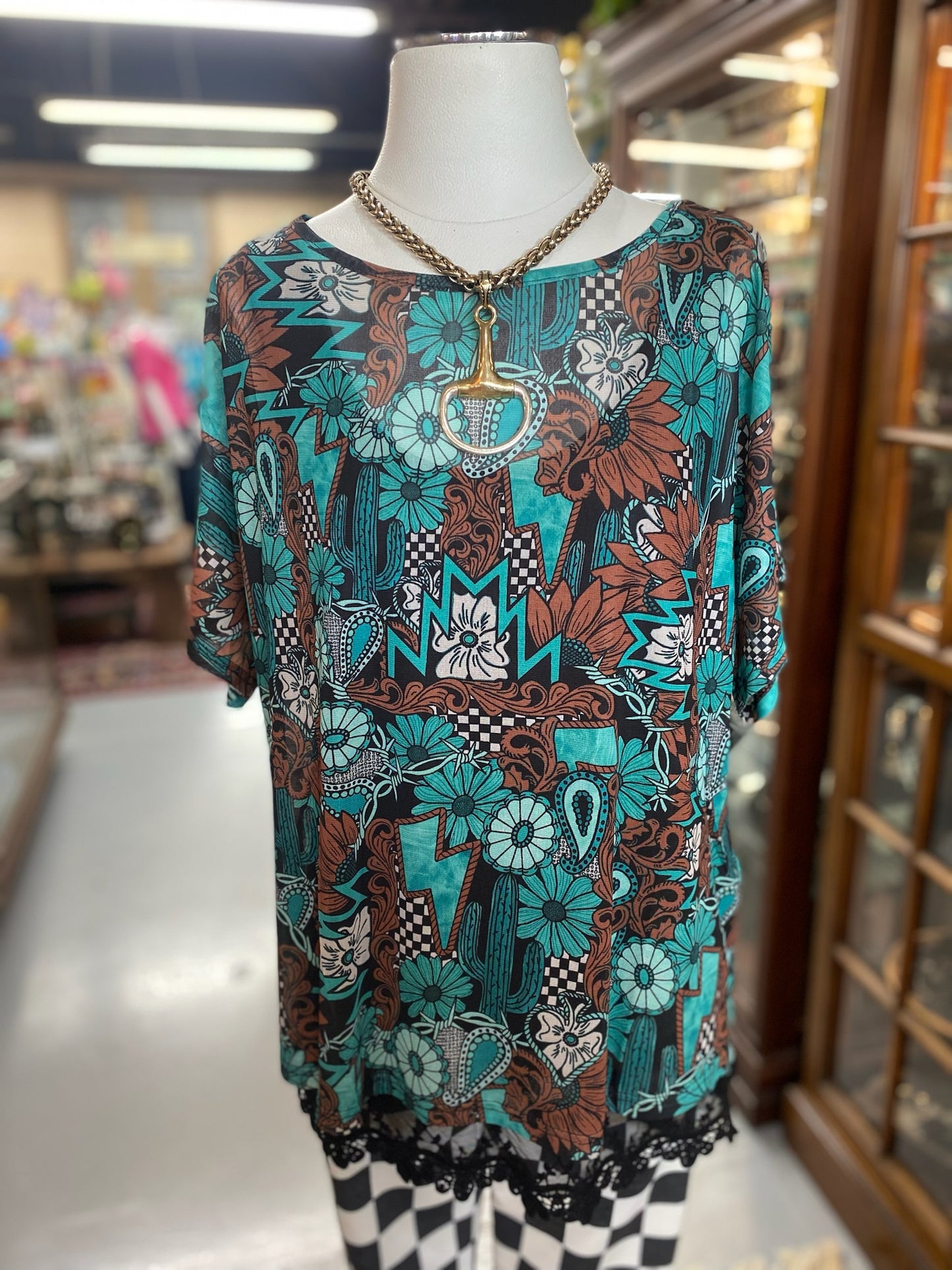 Tattoos in Turquoise Mesh Top