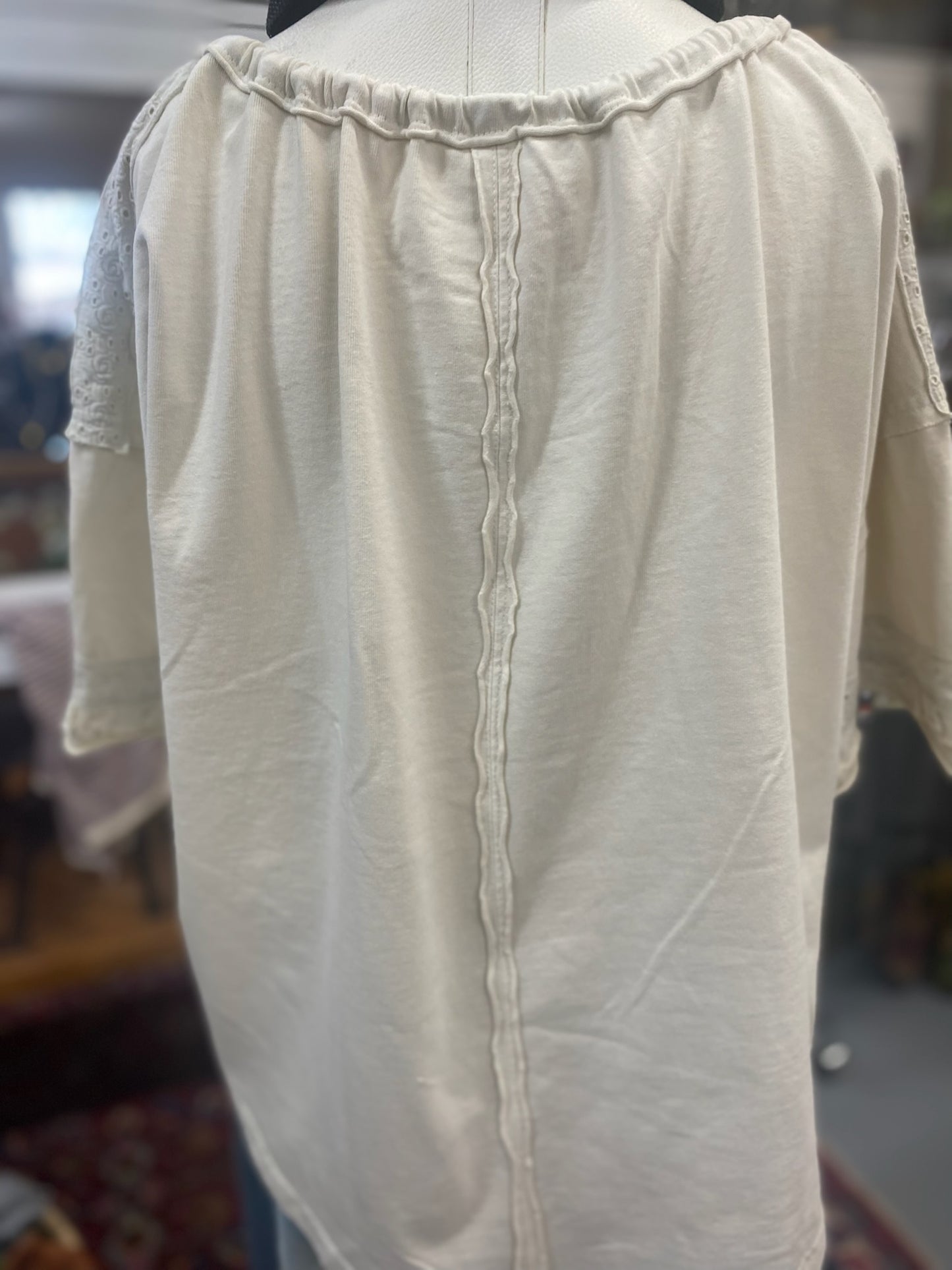 Nat Top in Natural with drawstring neck and eyelet details