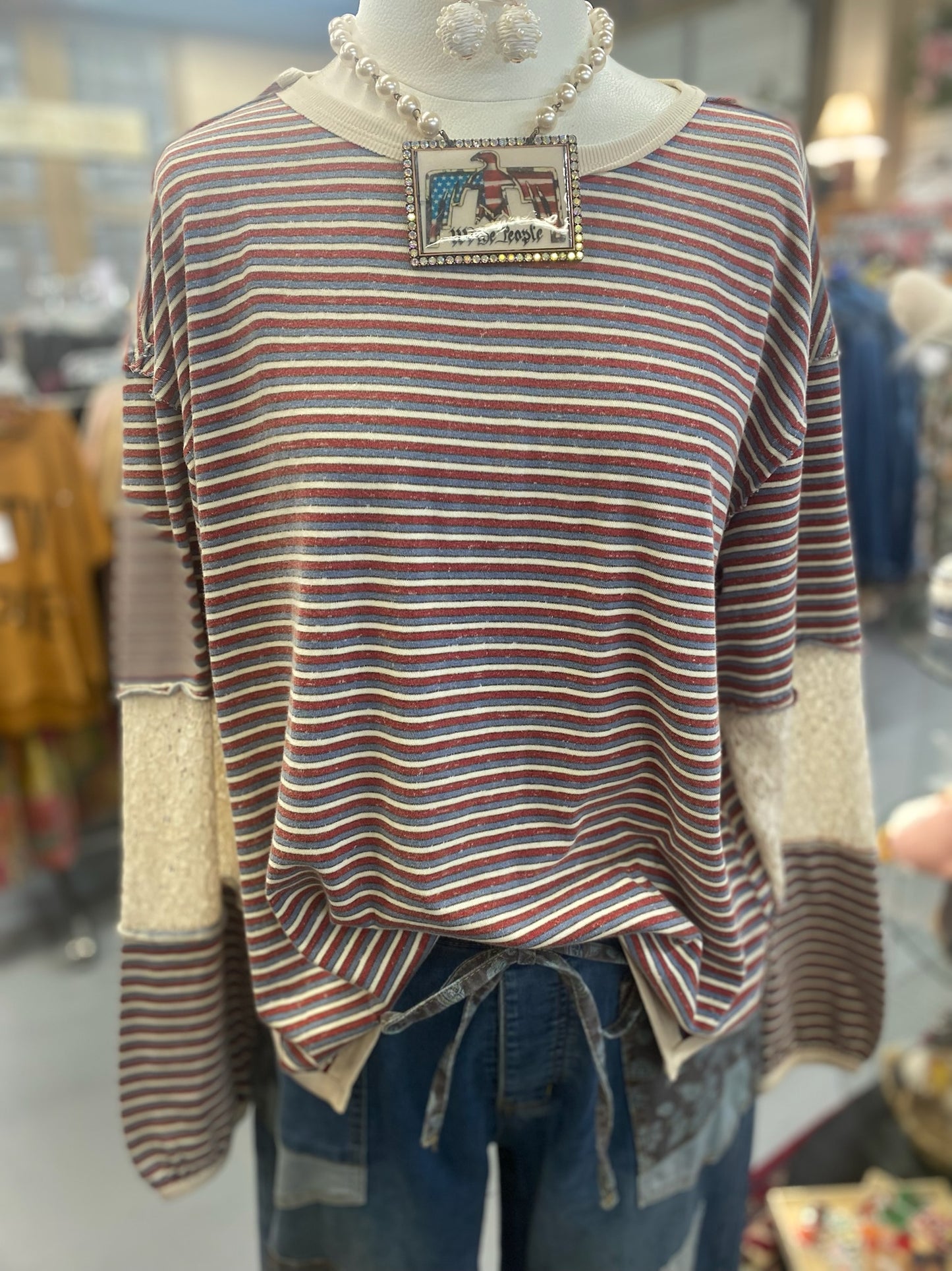 Stripe Top with side slits and Lace