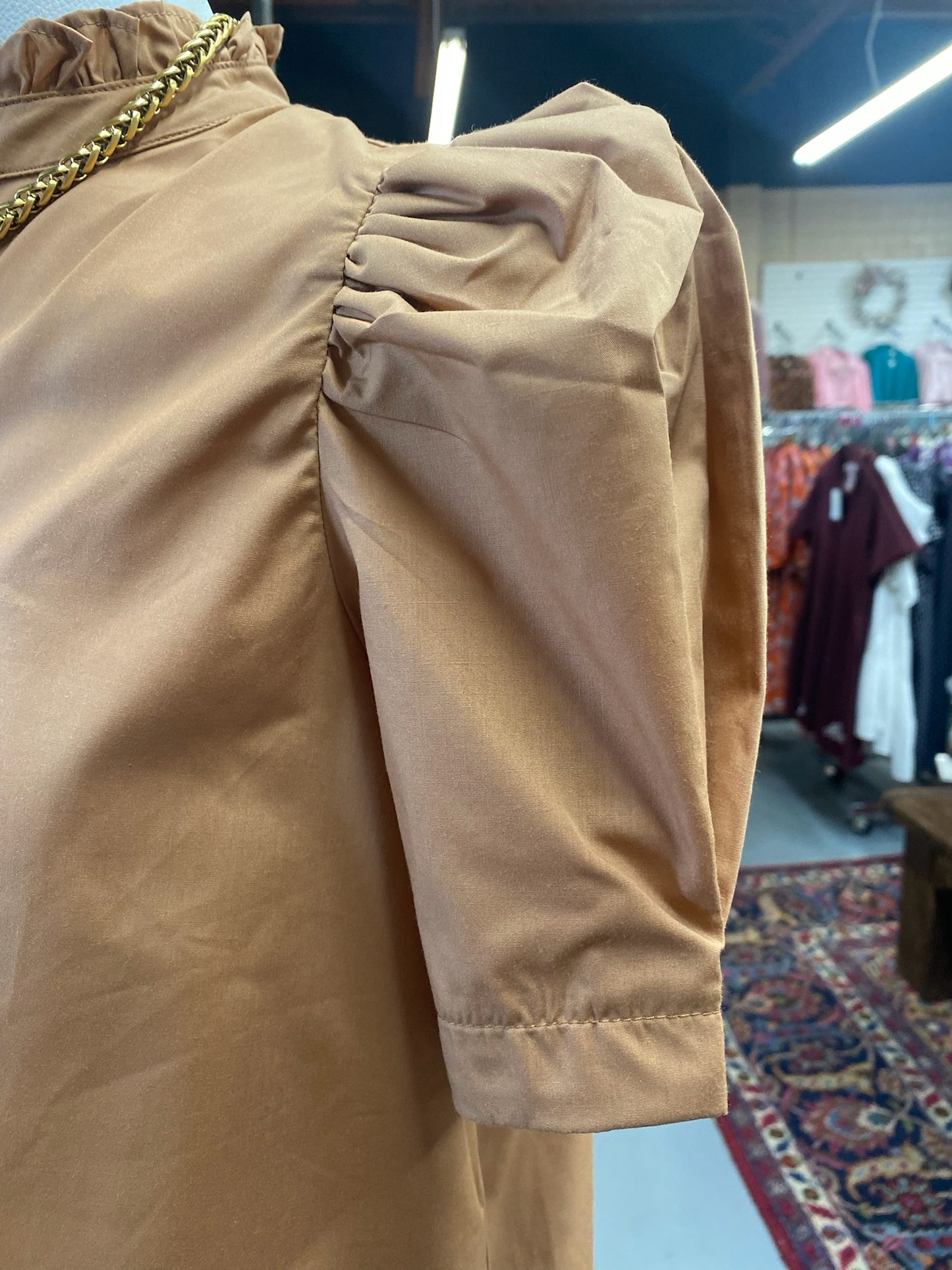 Camel Top with pleaded sleeves