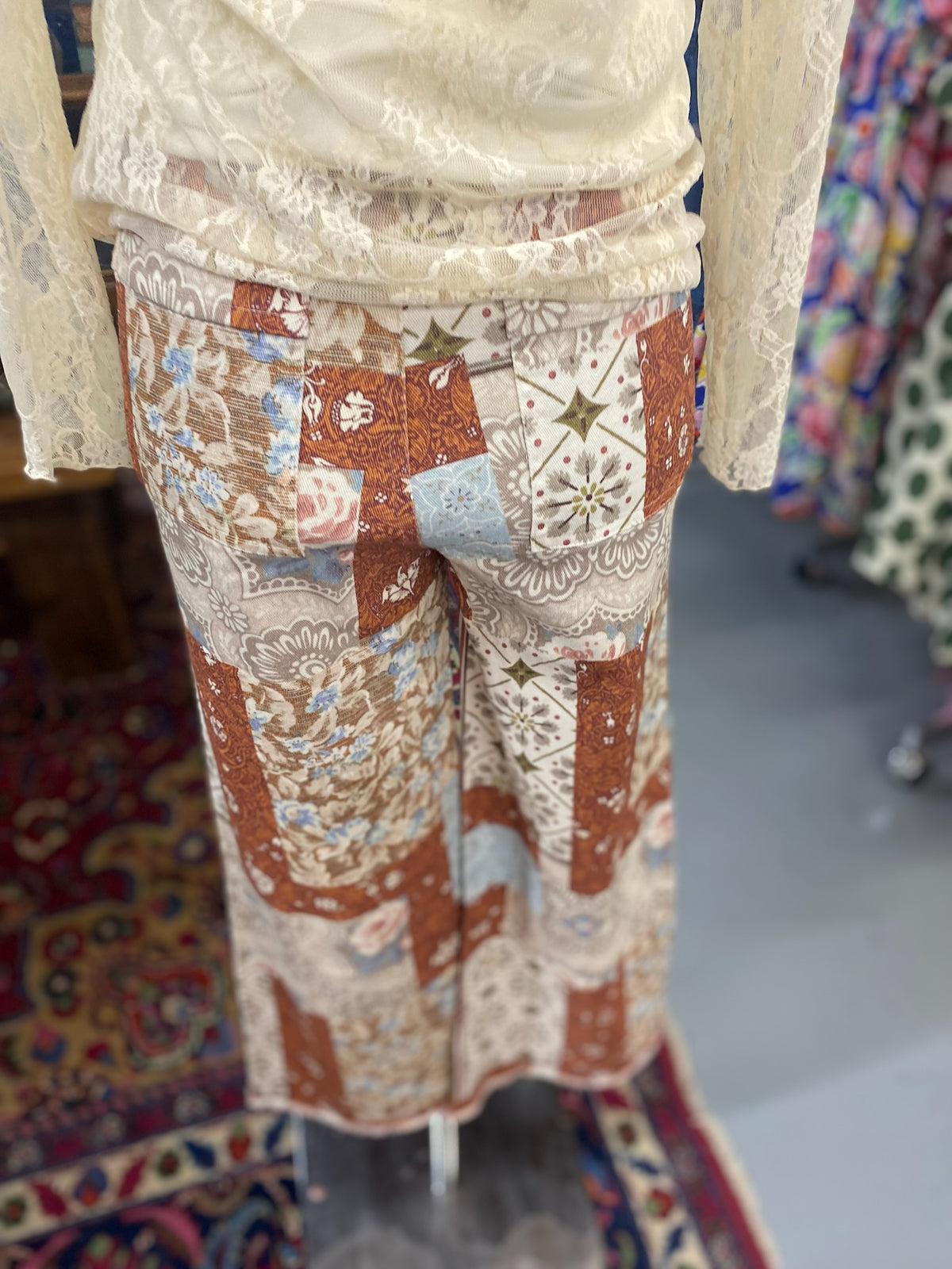 Brown Multi Pants with front pockets and raw hem
