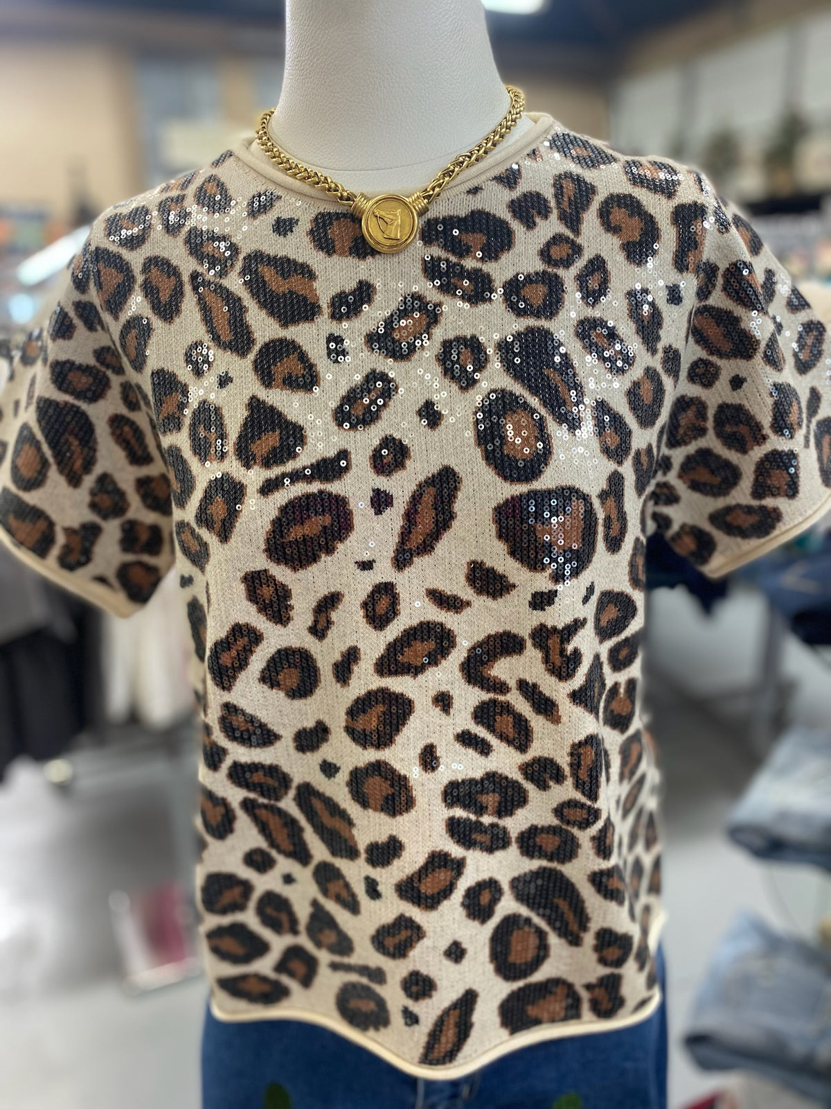 Sequins Leopard Sweater Top