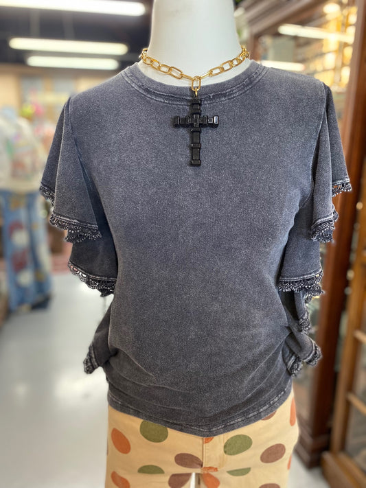 Martha Top Black Mineral Washed
