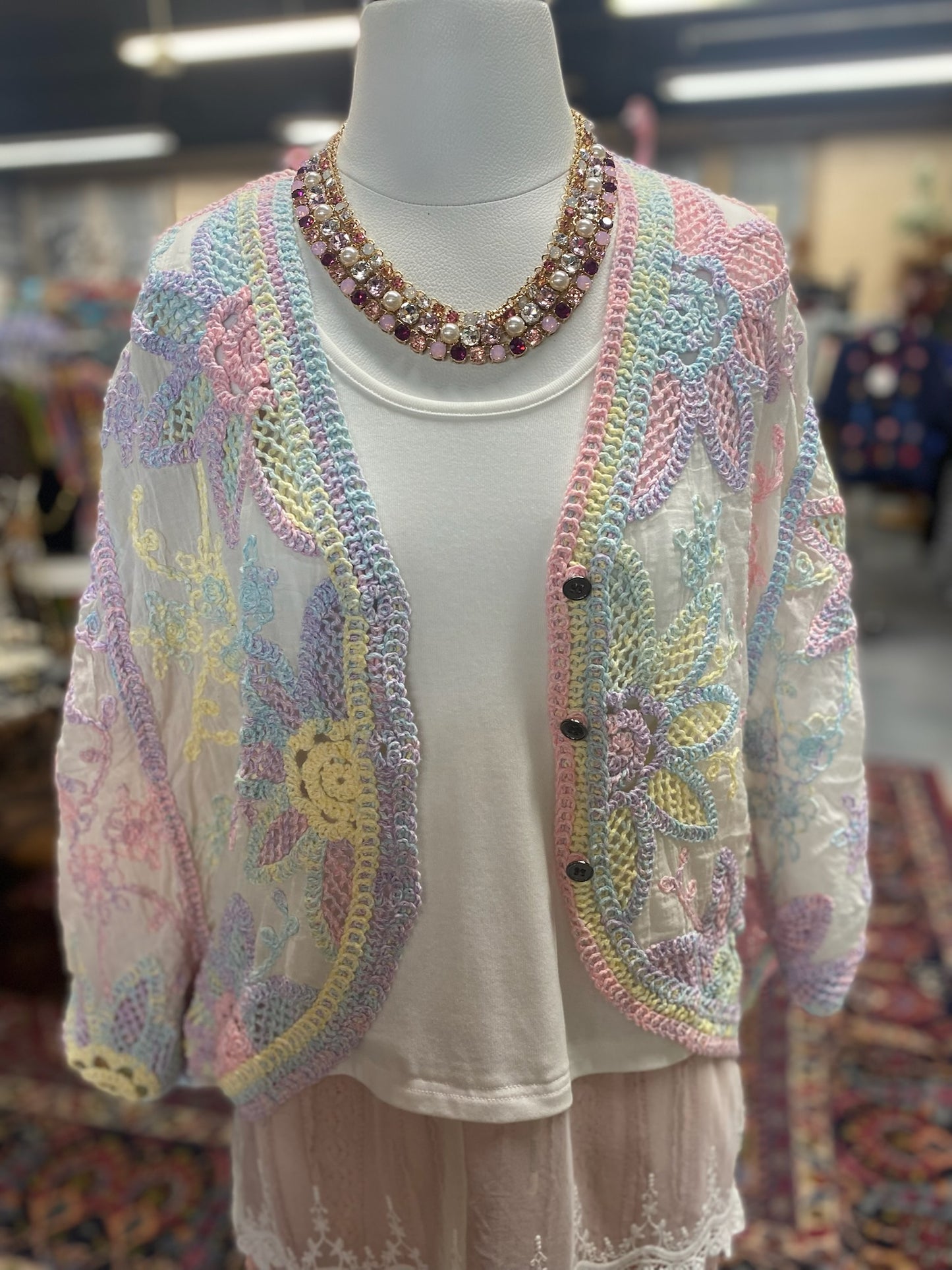 Rainbow Crochet Top with Buttons