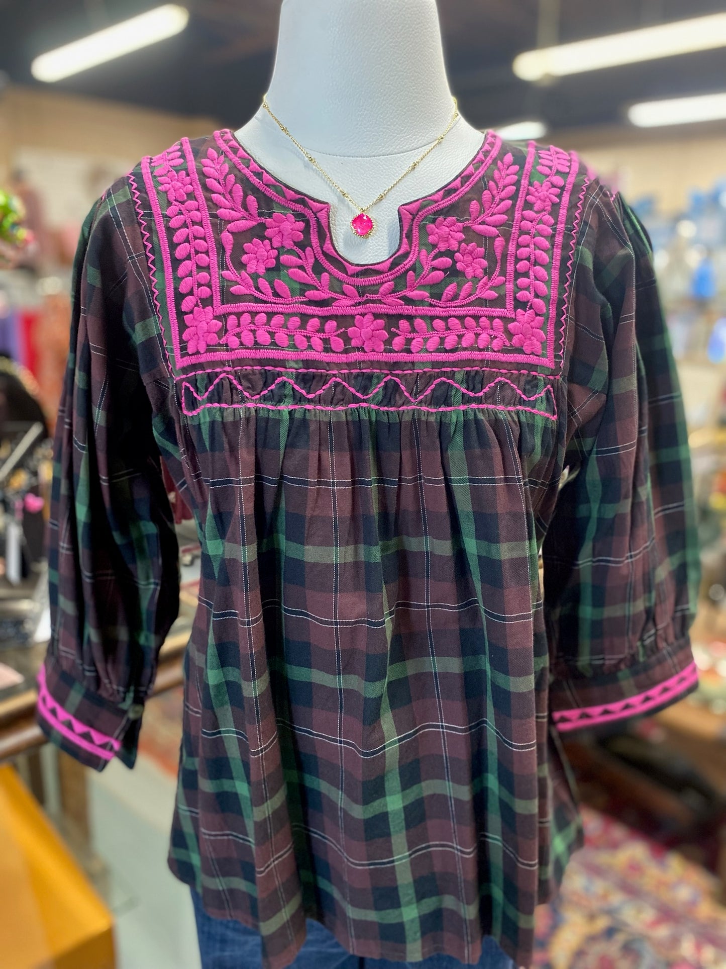 Patsy Ray Brown Top with Embroidery