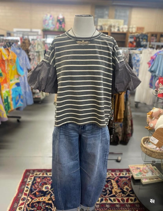 Striped Puff Sleeve Top