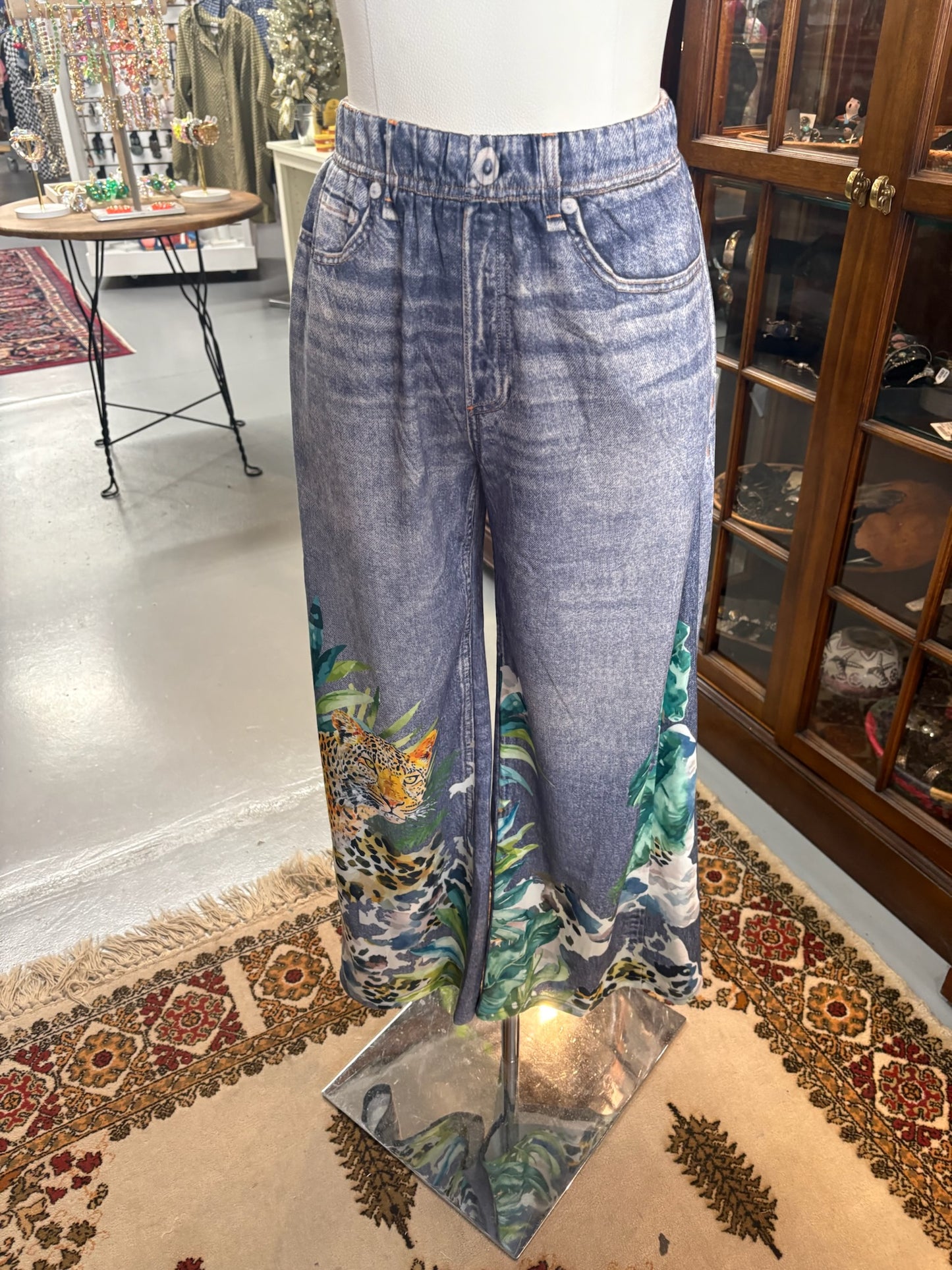 Safari Pants with Pockets and Elastic Waist printed on Faux denim