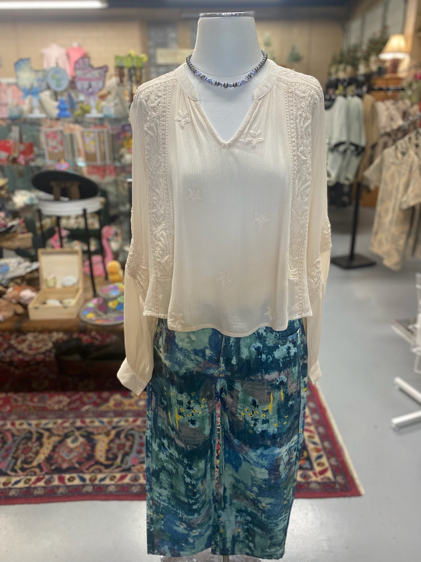 Abstract Floral Jeans in Blue