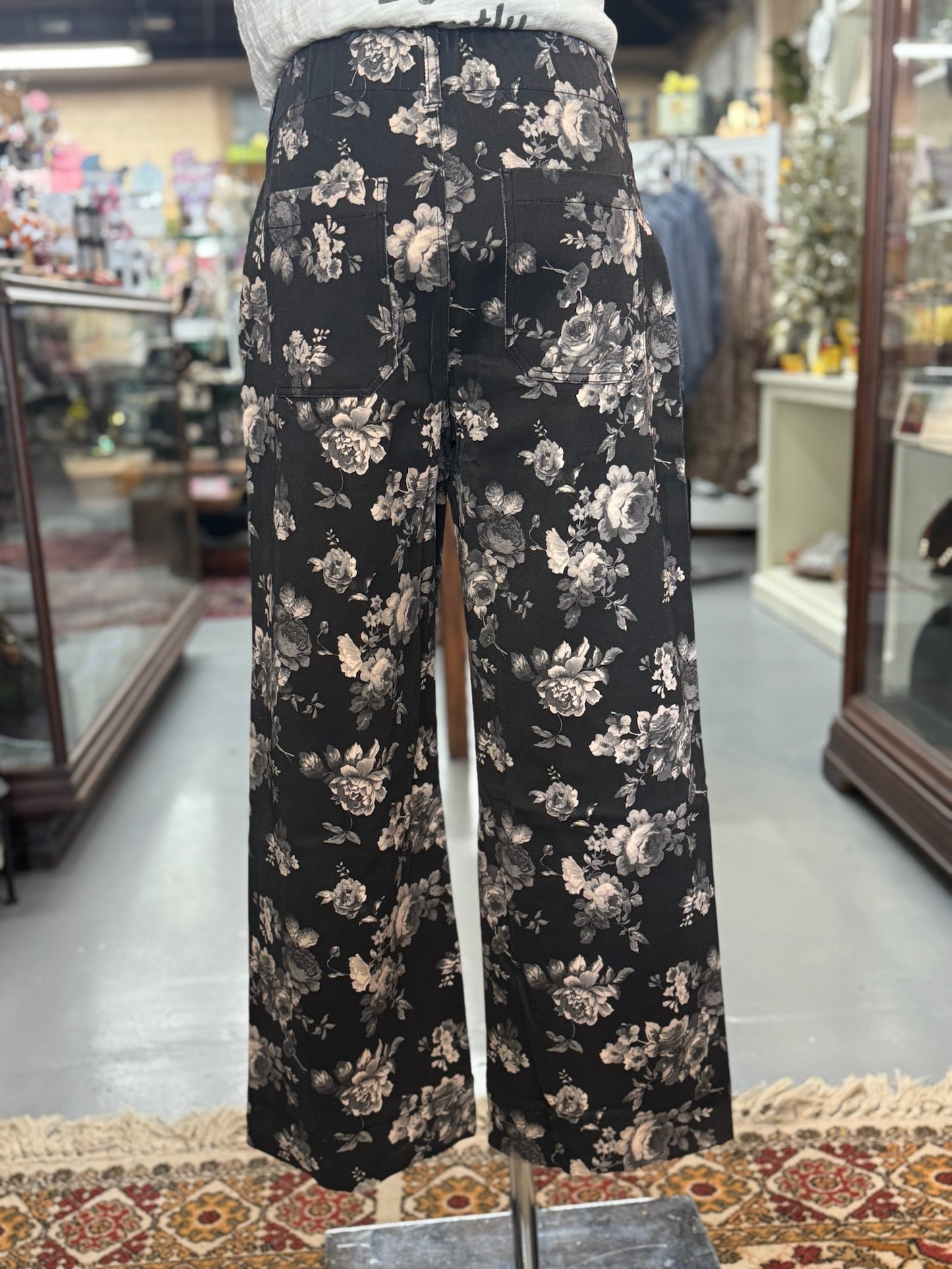 Floral Black Pants