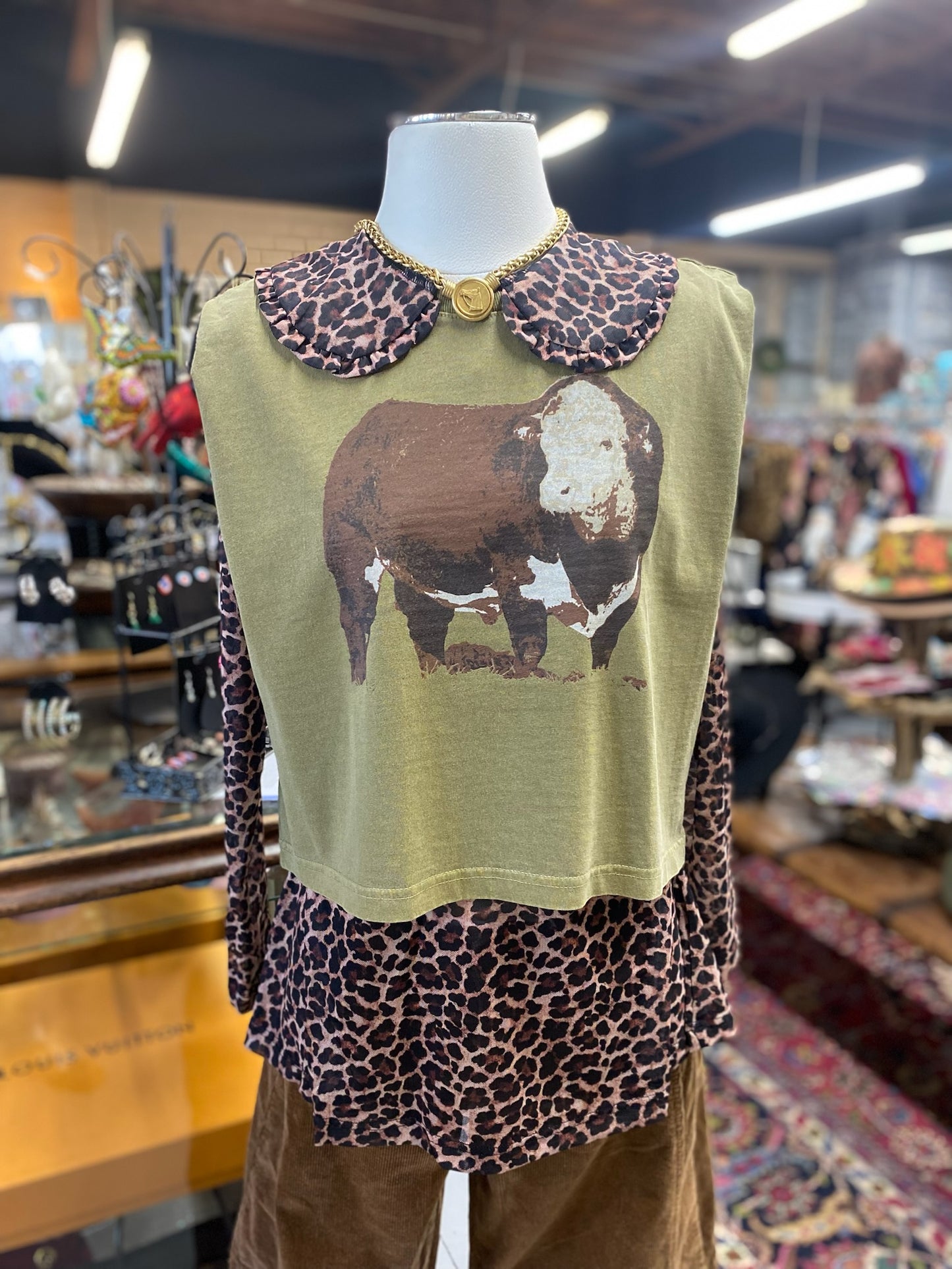 Collar Cheetah Mesh Top