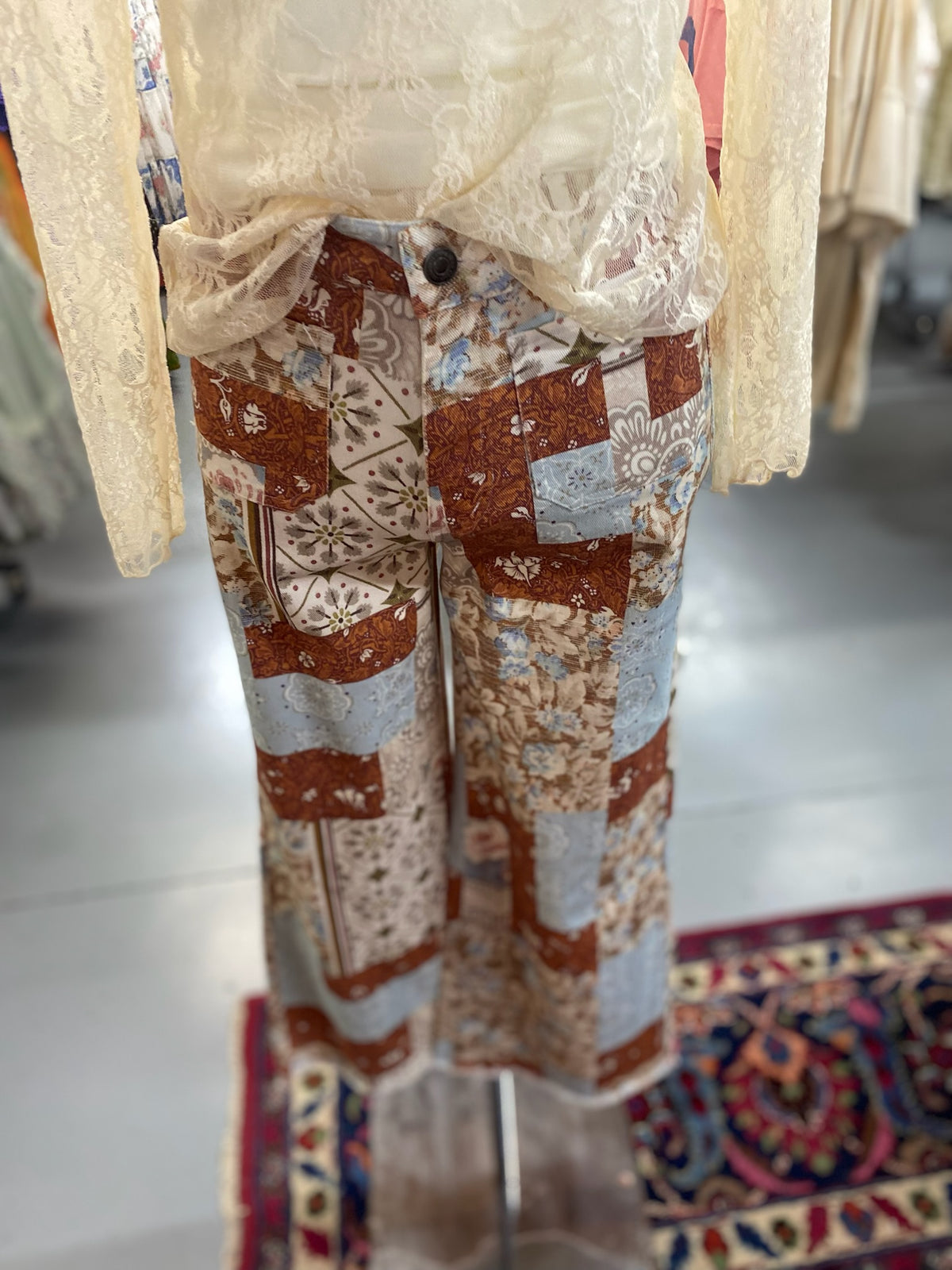 Brown Multi Pants with front pockets and raw hem
