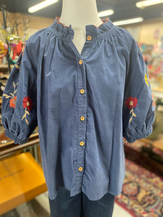 Margo Top in corduroy with needle point