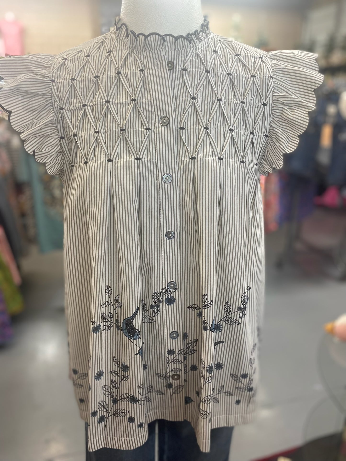 Bird Border Top with smocking