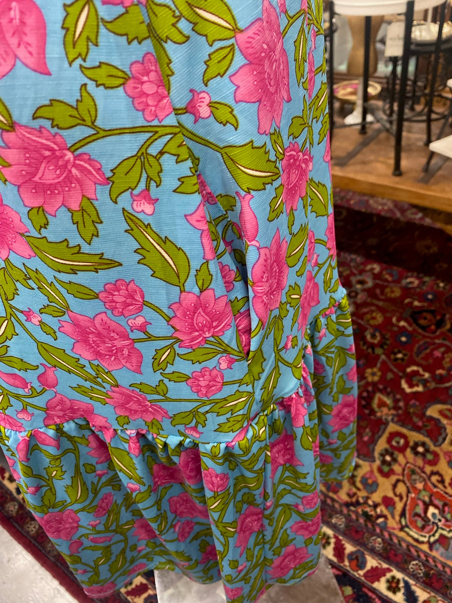 Resort Dress in Aqua and Pink with Pockets