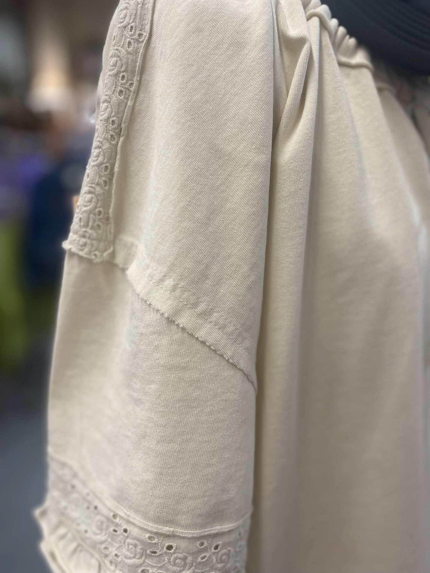 Nat Top in Natural with drawstring neck and eyelet details