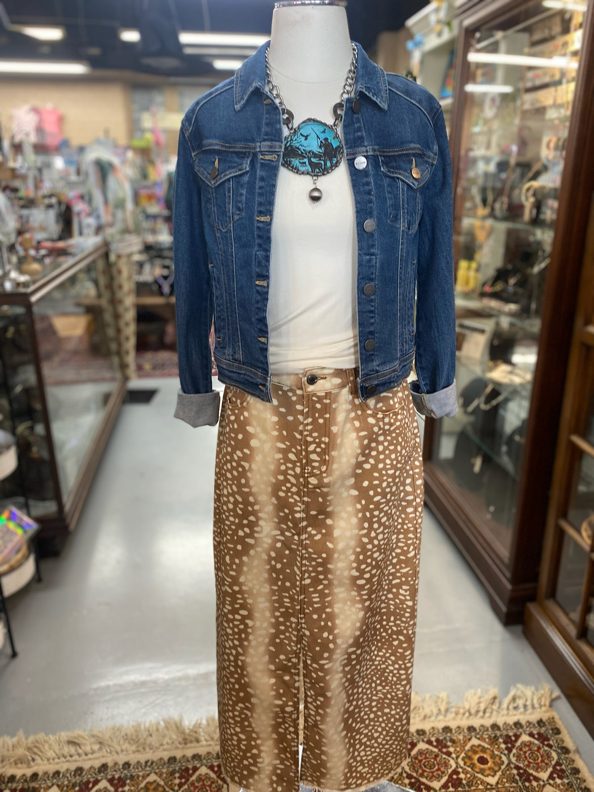 Deer Print Skirt with pockets and front slit