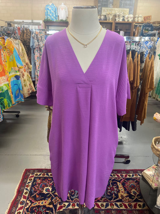 Popover Dolman Dress in Orchid with Pockets and V Neck
