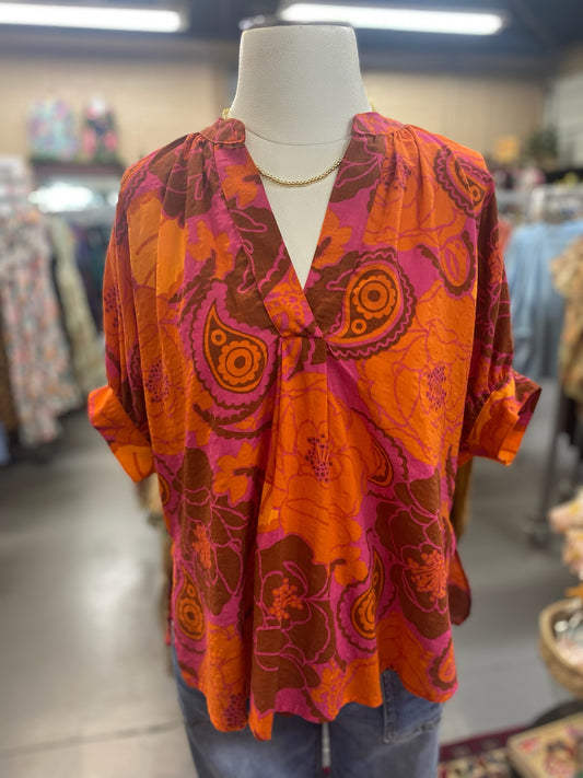 Bold Flower Popover Top