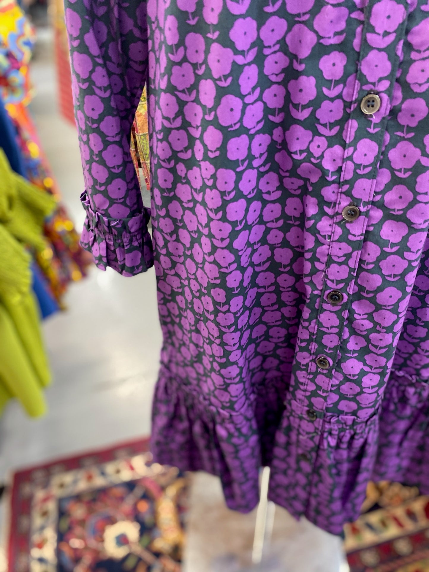 Puffy Daisy Dress Navy and Purple with Pockets