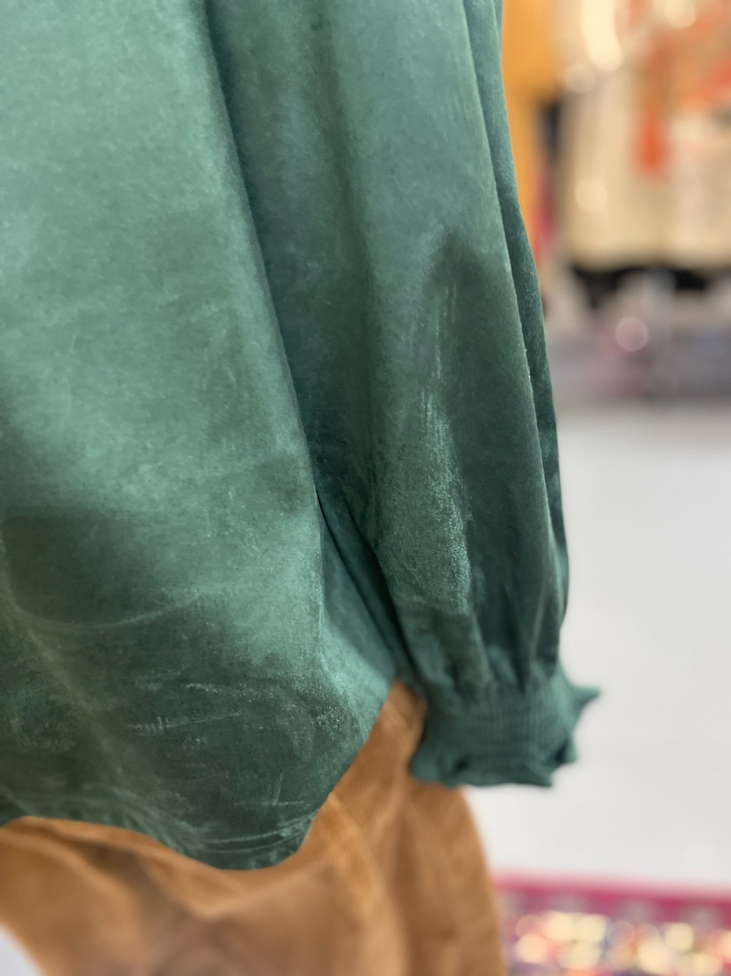 Long Sleeve Suede Top in Hunter Green