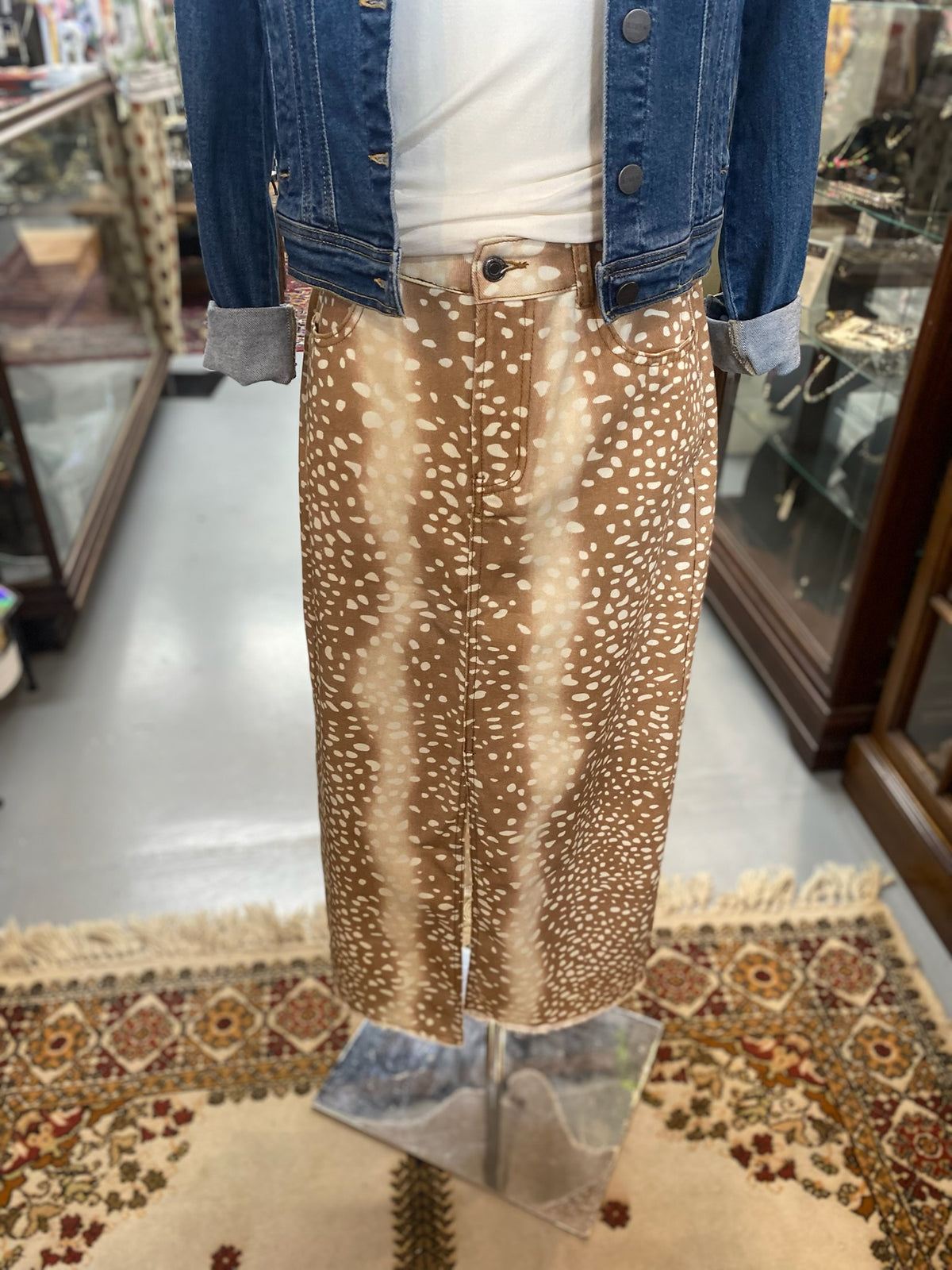 Deer Print Skirt with pockets and front slit