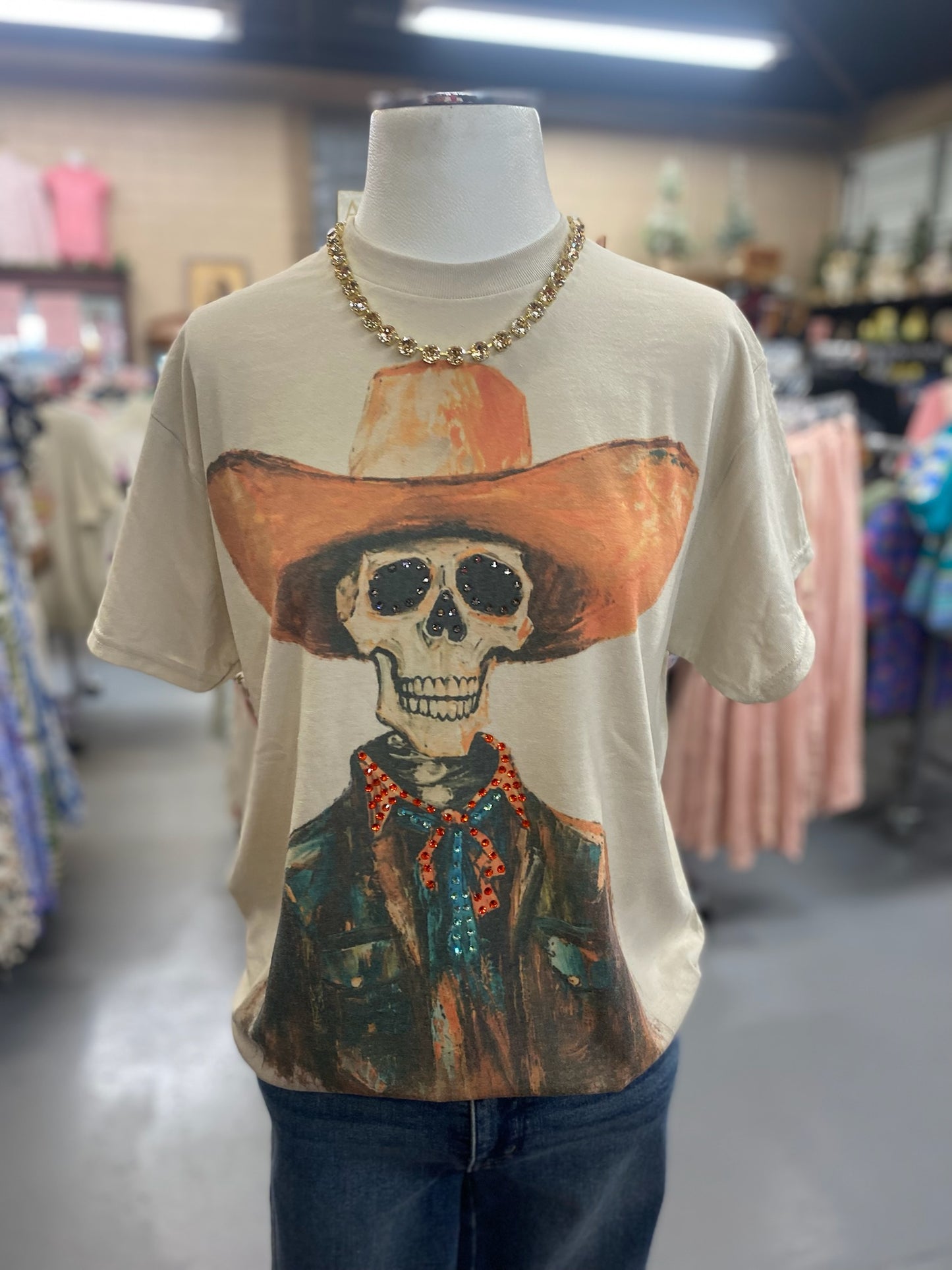 Cowboy Skelton T-shirt with embellishments