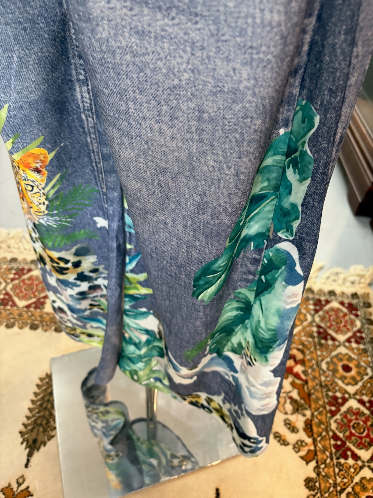 Safari Pants with Pockets and Elastic Waist printed on Faux denim